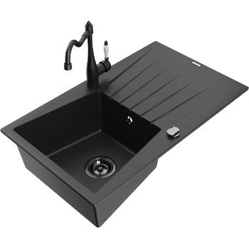Mexen Cesar гранитна мивка с 1 отделение с отцедник и кухненски смесител Carla, черен/златен металик - 6514-75-670700-70-B (6514-75-670700-70-B)