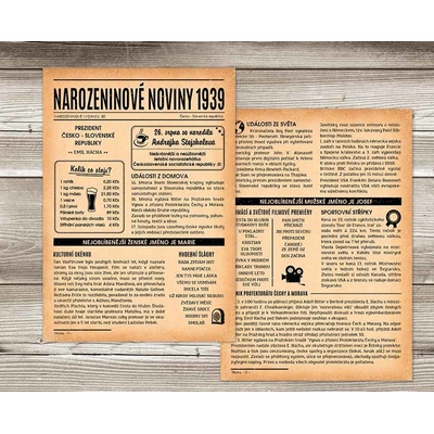 Noviny k narozeninám 1939 - dvoustranné