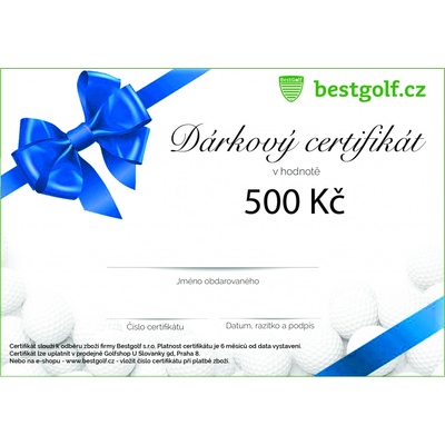 Bestgolf Dárkový certifikát pro golfistu v hodnotě 500 Kč Design certifikátu: S modrou mašlí