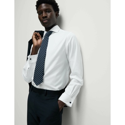 Marks & Spencer Леко вталена риза от луксозен памук с двойни маншети Marks & Spencer бяло Marks & Spencer | Byal | МЪЖЕ | M