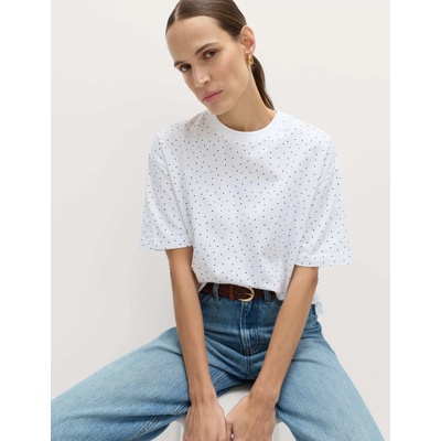 Marks & Spencer Раирана къса тениска свободен крой от чист памук Marks & Spencer бяла Marks & Spencer | Byal | ЖЕНИ | 6