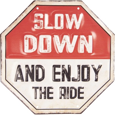 Barevná kovová cedule SLOW DOWN s úmyslným odřením - 30*30 cm - Clayre & Eef