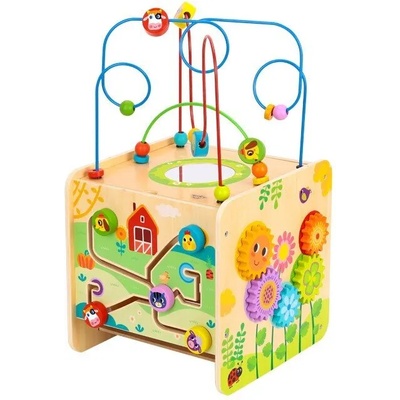 Tooky Toy Голям дървен дидактически куб с активности Ферма - Tooky Toy