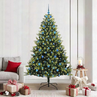 vidaXL Изкуствен сгъваем коледен дърво с 300 LED светлини Зелен 210 cm (3396007)