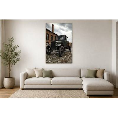 Obraz na plátně – Historický nákladní automobil u cihelné budovy 90 × 135 cm