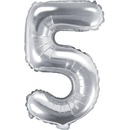PartyDeco Fóliový balónek číslo 5 stříbrný 35 cm