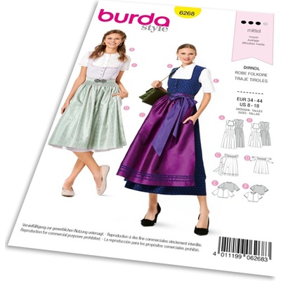 Střih Burda 6268 - Krojové šaty, krojová zástěra, krojová halenka – Zboží Dáma