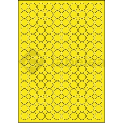 Labelea Samolepiace etikety kruh 18x18 mm farebné papierové, na hárku A4, pre laserovú a atramentovú tlač, Farba etikiet Žltá, Počet hárkov v balení 100 EPY999018PY150S