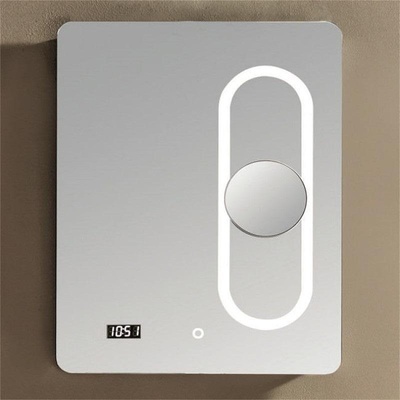 Inter Ceramic Правоъгълно led огледало, 60/80, с часовник и подвижно козметично огледалце (icl 1715 new)