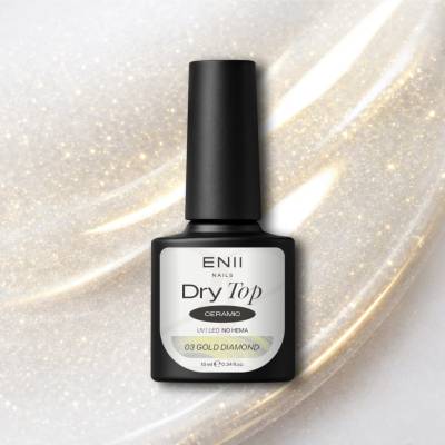 ENII NAILS Dry Top Ceramic Gold Diamond se zlatými třpytkami bezvýpotkový vrchní lak 10 ml