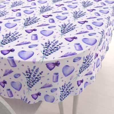 Biante Dekorační oválný ubrus PML-055 Levandule a srdce na bílém 100x140cm