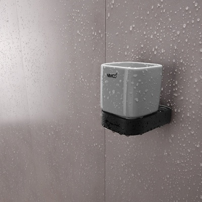 Nimco Nikau Pohárik na kefy a pastu s držiakom, biela keramika/čierny mat NKC 30058K-90