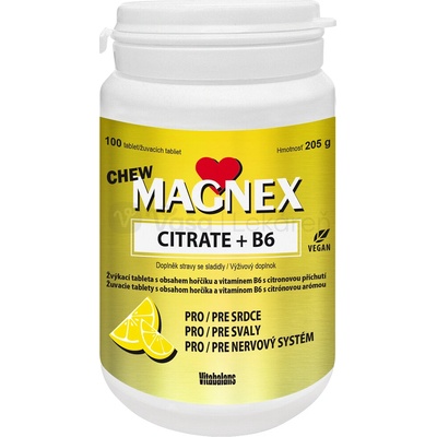 Vitabalans MAGNEX CITRATE + B6 CHEW žuvacie tabliety 100 ks