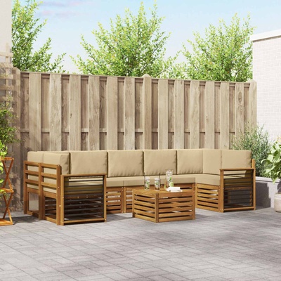 vidaXL Комплект дивани за открито 8 бр. Натурален и Бежов (3374543)