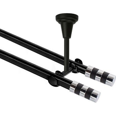 OK-GarnýžeCZ - Garnýž kovová dvouřadá 19mm Sigma double černá 150 cm do stropu / na tunýlek - bez kroužků