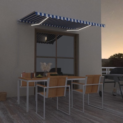 vidaXL Ručně zatahovací markýza s LED světlem 300 x 250 cm Modro-bílá