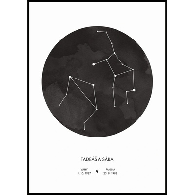 Jen tak z lásky Plakát Zamilované znamení zvěrokruhu Rozměr plakátu: 30 x 40 cm, Podklad zvěrokruhu: Černá