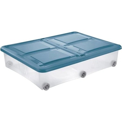 Tontarelli STOCKBOX 61 l 80 × 60 × 18,5 cm s vekom, kolieska, modrá / transparent