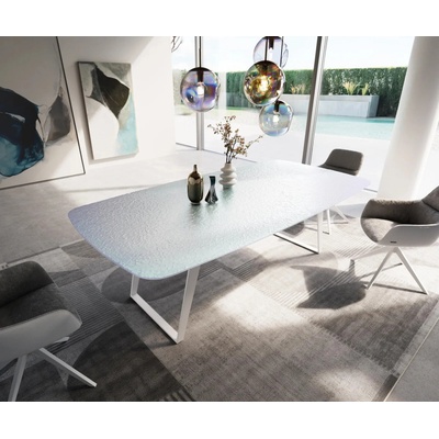 DELIFE Edge oválný 240 x 120 cm reliéfní sklo perleť 3D design kov šikmý bílý