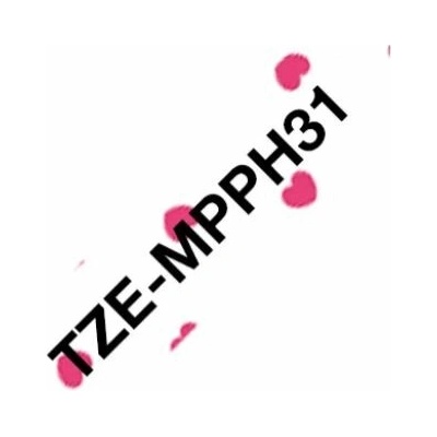 Brother TZe-MPPH31, ružové srdiečka/ čierna, 12mm TZEMPPH31