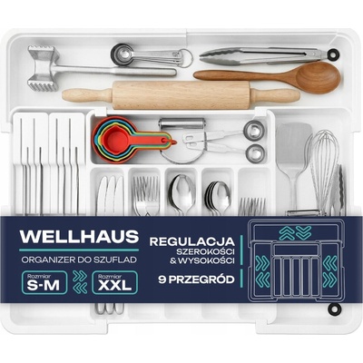 Velká organizér do zásuvky, výsuvný organizér, nastavitelný na příbory Wellhaus