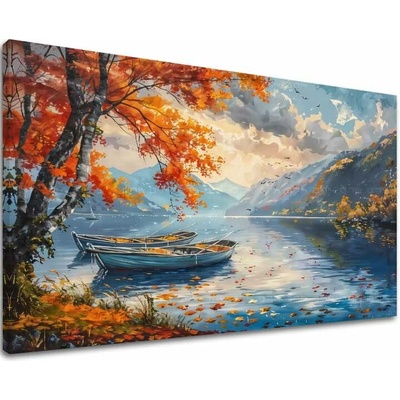 Obraz krajiny na plátne Jesenné listy pri jazere | dokončené rukou umelca - 60x90 cm