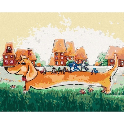 zuty Malování Podle Čísel Pejsek Autobusem 40 x 50 Cm Plátno Rám