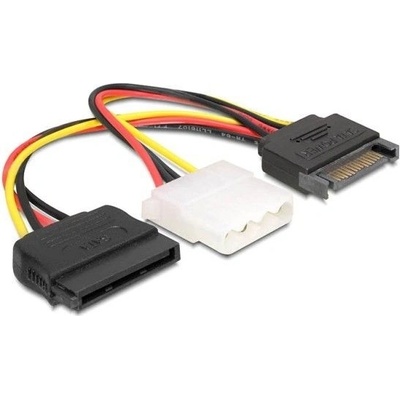 Delock 65235 Power Adapter SATA 15-pin samec > Molex samice 4-pin + SATA 15-pin samice, 16,5cm