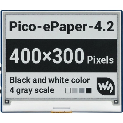 Waveshare 4.2inch E-Paper E-Ink Display Module for Raspberry Pi Pico, 400×300, Black / White, 4 Grayscale, SPI