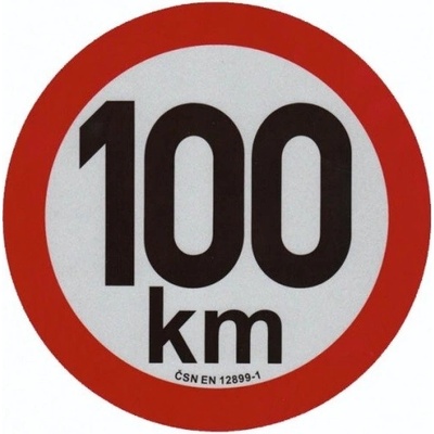 Samolepka konstrukční rychlosti 100 km, reflexní, průměr 20 cm, s normou ČSN EN 12899-1