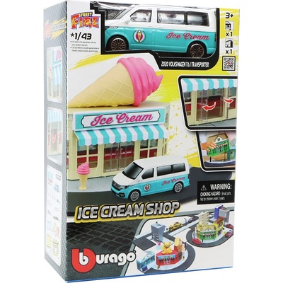 Bburago Volkswagen T6,1 Transporter 2020 + Stavebnice Ice Cream Shop 1:43