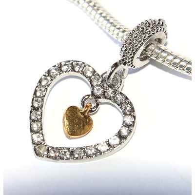 Fashion Jewerly Korálek Přívěsek Stříbrné a zlaté srdíčko Srdce Silver Heart 2984