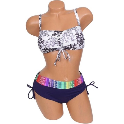 Дамски бански в бяло и тъмносиньо с корали