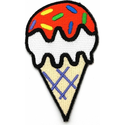 Nažehľovacia záplata – zmrzlina, červená s posypom – rozmer 8 cm × 4,5 cm