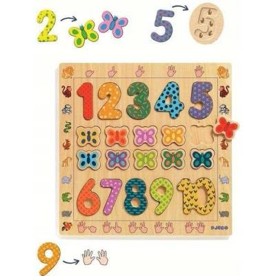 Djeco Puzzle číslice a motýli na desce