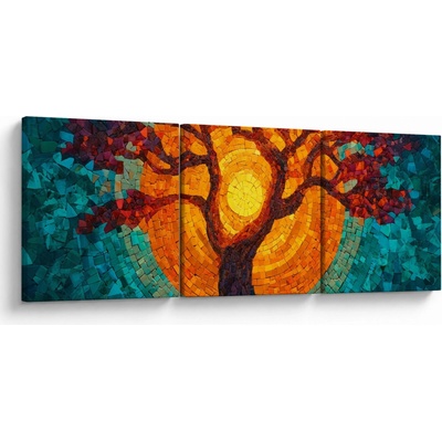 Obraz - Strom života a slnko v mozaike, trojdielne 150x50 cm