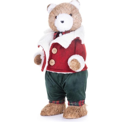 MagicHome Dekorácia Vianoce Medveď s červenou bundičkou 18x22x41 cm