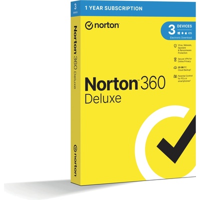 NORTON 360 DELUXE 25GB +VPN 1 lic. 3 zar. 1 rok