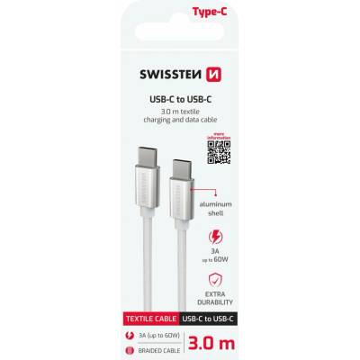 Swissten 71527211 Textile USB-C / USB-C 3m stříbrný