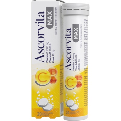 Ascorvita MAX šumivé tablety Vitamín C D a zinok 20 ks