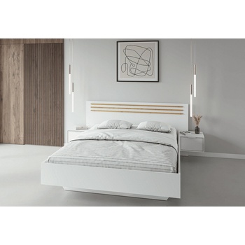 Спалня с 2 нощни шкафчета, бяло/дъб artisan, 160x200, FLORENS