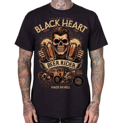 Black heart мъжка мотористка тениска BLACK HEART - BEER RIDER - Black - 21269