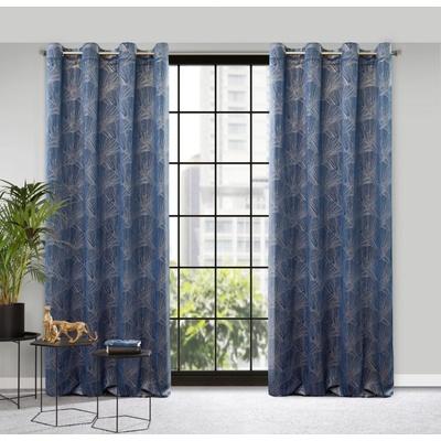 Dekorační vzorovaný velvet závěs s kroužky GOYA PIERRE CARDIN 140x250 cm modrá (cena za 1 kus) MyBestHome