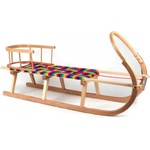 Evisto Drevené sánky operadlo sedenie s textilným výpletom šnúra na ťahanie 120 cm