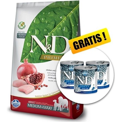 N&D Prime Dog Adult Medium & Maxi Grain Free Chicken & Pomegranate 12 kg