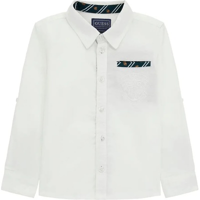 GUESS Бяла риза с дълъг ръкав за мини момче с тъмно сини елементи Guess