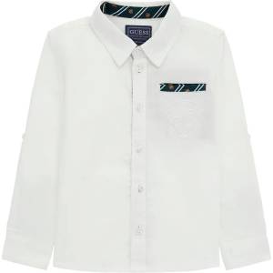 GUESS Бяла риза с дълъг ръкав за мини момче с тъмно сини елементи Guess