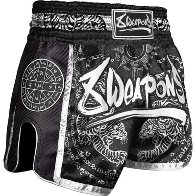 Muay Thai šortky 8 WEAPONS Carbon Sak Yant Tigers Black