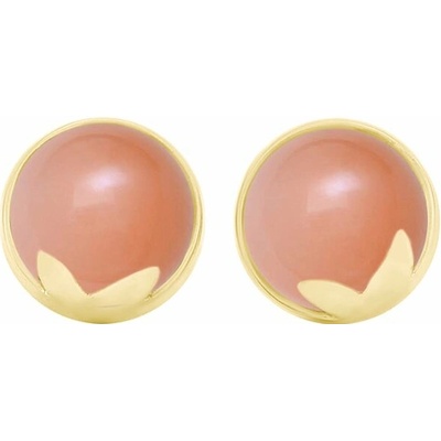 Eppi Zlaté náušnice s cabochon broskyňovými mesačnými kameňmi Greta E37708