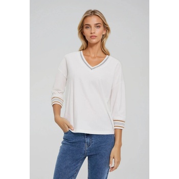Moodo Памучен суитшърт с V-образно деколте в бяло Moodo Moodo | Byal | ЖЕНИ | XS